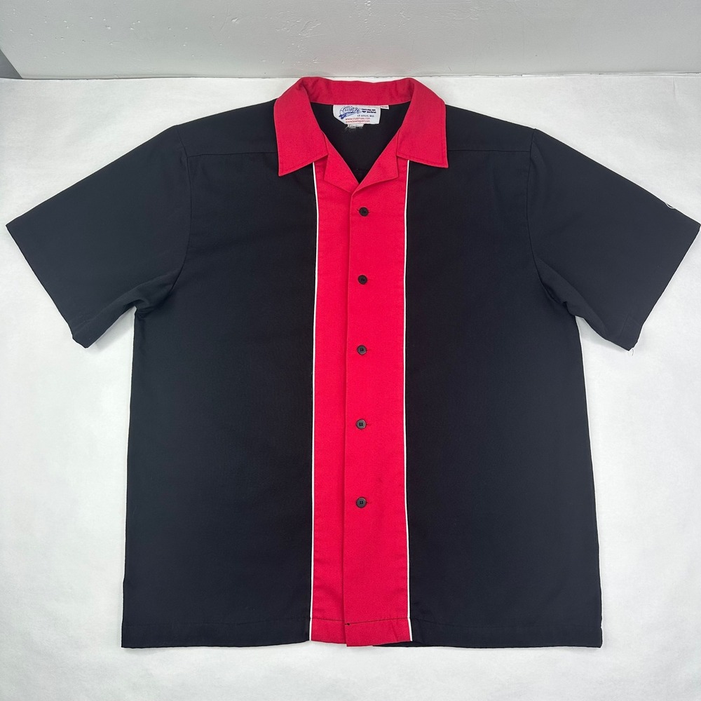 Cruisin USA Men Bowling Shirt LG Black Red California Choice VIP Retro 50s Style